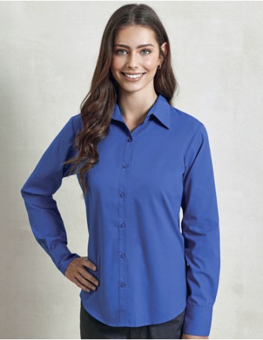 PRE-PR300-Womens Poplin Long Sleeve Blouse